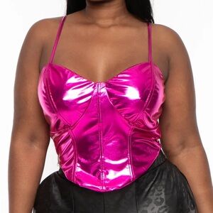 Women's Pink Corset Metallic Plus 3X Top‎